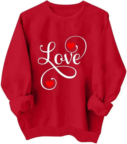 Valentines Shirt for Women Causal Heart Print Graphic Long Sleeve Oversized Blouse Tops Plus Size Crewneck Sweatshirt