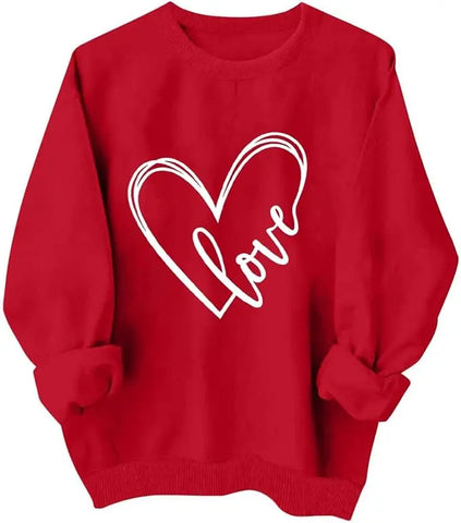 Valentines Shirt for Women Causal Heart Print Graphic Long Sleeve Oversized Blouse Tops Plus Size Crewneck Sweatshirt