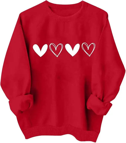 Valentines Shirt for Women Causal Heart Print Graphic Long Sleeve Oversized Blouse Tops Plus Size Crewneck Sweatshirt