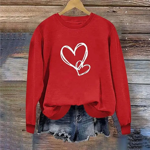 Valentines Shirt for Women Causal Heart Print Graphic Long Sleeve Oversized Blouse Tops Plus Size Crewneck Sweatshirt