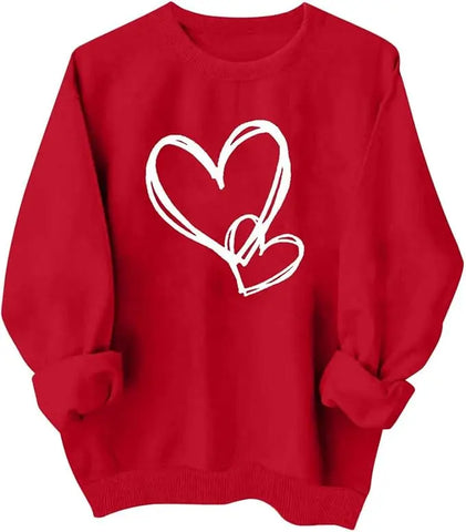 Valentines Shirt for Women Causal Heart Print Graphic Long Sleeve Oversized Blouse Tops Plus Size Crewneck Sweatshirt