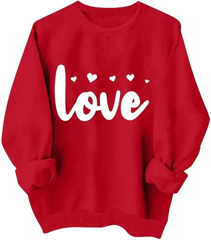 Valentines Shirt for Women Causal Heart Print Graphic Long Sleeve Oversized Blouse Tops Plus Size Crewneck Sweatshirt