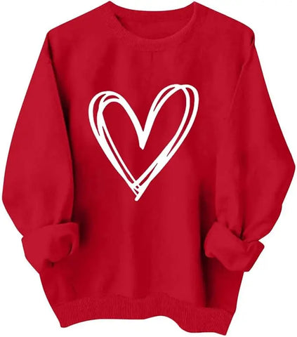 Valentines Shirt for Women Causal Heart Print Graphic Long Sleeve Oversized Blouse Tops Plus Size Crewneck Sweatshirt