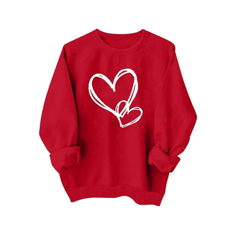 Valentines Shirt for Women Causal Heart Print Graphic Long Sleeve Oversized Blouse Tops Plus Size Crewneck Sweatshirt