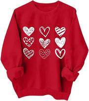 Valentines Shirt for Women Causal Heart Print Graphic Long Sleeve Oversized Blouse Tops Plus Size Crewneck Sweatshirt