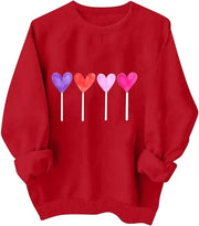 Valentines Shirt for Women Causal Heart Print Graphic Long Sleeve Oversized Blouse Tops Plus Size Crewneck Sweatshirt