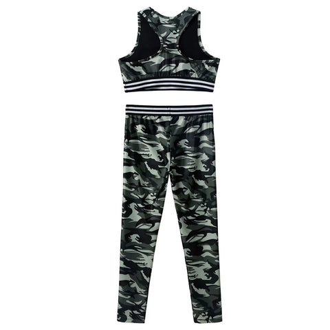 Girls' Tracksuit Outfit, Camouflage Printed Tanks, Crop Top and Leggings Pants, Children Sportswear, Gym Workout Suits, Bra Tops