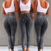 Fashion Belted High Waist Skinny Jeans Women Hot Loose Stretch Denim Long Pants Skinny Jeans Women Stretch Denim Long Pants