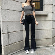 Women's Casual High Waist Slim Flare Jeans High Street Vintage Stretchable Boot Cut Denim Pants Lady Chic Skinny Denim Trousers