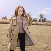 2025 Spring Autumn Cotton Teen Girls Long Trench Coats New Fashion England Style Windbreaker Jacket For Girls Children Clothing