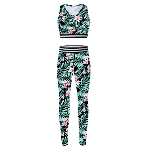 Girls' Tracksuit Outfit, Camouflage Printed Tanks, Crop Top and Leggings Pants, Children Sportswear, Gym Workout Suits, Bra Tops