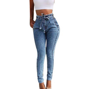 Fashion Belted High Waist Skinny Jeans Women Hot Loose Stretch Denim Long Pants Skinny Jeans Women Stretch Denim Long Pants