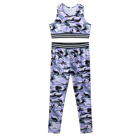 Girls' Tracksuit Outfit, Camouflage Printed Tanks, Crop Top and Leggings Pants, Children Sportswear, Gym Workout Suits, Bra Tops