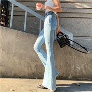 Women's Casual High Waist Slim Flare Jeans High Street Vintage Stretchable Boot Cut Denim Pants Lady Chic Skinny Denim Trousers