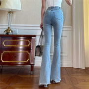 Women's Casual High Waist Slim Flare Jeans High Street Vintage Stretchable Boot Cut Denim Pants Lady Chic Skinny Denim Trousers