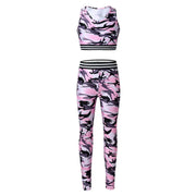 Girls' Tracksuit Outfit, Camouflage Printed Tanks, Crop Top and Leggings Pants, Children Sportswear, Gym Workout Suits, Bra Tops