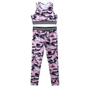 Girls' Tracksuit Outfit, Camouflage Printed Tanks, Crop Top and Leggings Pants, Children Sportswear, Gym Workout Suits, Bra Tops