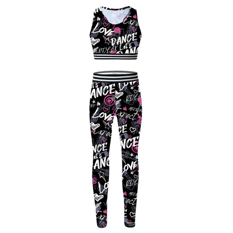 Girls' Tracksuit Outfit, Camouflage Printed Tanks, Crop Top and Leggings Pants, Children Sportswear, Gym Workout Suits, Bra Tops