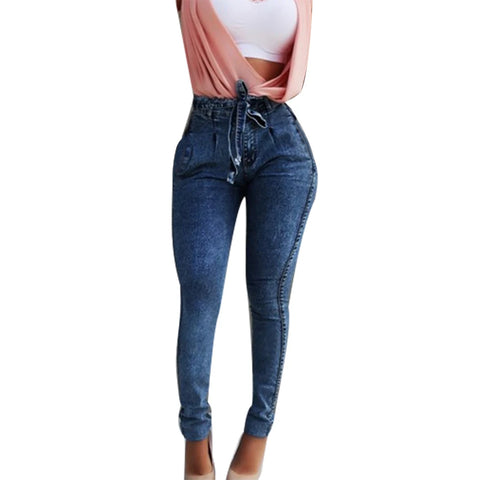 Fashion Belted High Waist Skinny Jeans Women Hot Loose Stretch Denim Long Pants Skinny Jeans Women Stretch Denim Long Pants