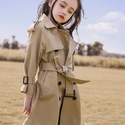 2025 Spring Autumn Cotton Teen Girls Long Trench Coats New Fashion England Style Windbreaker Jacket For Girls Children Clothing