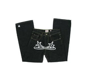 Y2k Men Retro Harajuku Clothing 2023 New Baggy Casual Wide Leg Jeans Hip Hop Print Jeans Trend Fashion Black High waist Jean