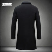 Men Long Cotton Coat 2024 Autumn Winter Wool Blend Pure Color Business Casual Slim Fit Windbreaker Jacket Fashion Men Clothing