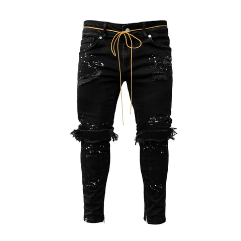 New 2025 Ripped Hole Jeans for Men Hip Hop Cargo Pant Distressed Denim Jeans Skinny Men Clothing Full Length Slim Trousers Male