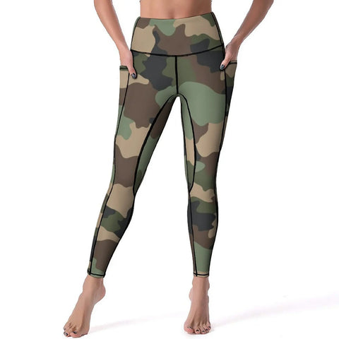 Woodland Camo Leggings Military Camouflage High Waist Yoga Pants Cute Elastic Yoga Legging Female Graphic Gym Sport Pants