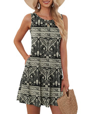 Summer Women's Sleeveless Plus Size 5XL Women's Long Skirt Boho Round Geometric Print Fashionable and Comfortable Tank Top Dress