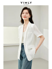 Vimly Summer White Blazers for Women 2024 Elegant Fashion Lightweight Thin Lyocell Blend Sunscreen Casual Suit Jacket Lady M6817