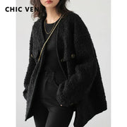 CHIC VEN Fashion Women's Wool Coat Single Breasted Vintage Jacket V-Neck Office Lady Overcoat Female Tops Spring Autumn 2023