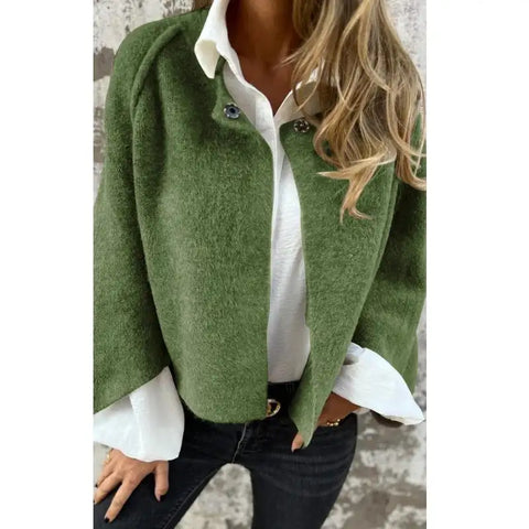 Women's Wool Blend Short Coat Autumn Winter Loose Long Sleeved Solid Color Jacket