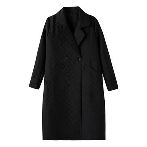 2025 Autumn Fashion Suit Collar Trench Coat Women's Double-Breasted Outwear Diamond Grid Lightweight Long Loose Coat Blazer Spri