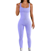 Women Black Full Length Jumpsuit Bodycon Workout Seamless Jumpsuits Yoga Ribbed  Tank Tops Rompers Sleeveless Exercise Overalls