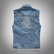 Autumn Men's Denim Cotton Vests Casual Ripped Lapel Vintage Sleeveless Jacket Men Streetwear Jean Waistcoats Tops Clothing 6XL