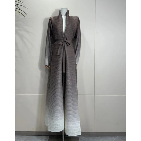 GGHK Pleated 2024 Spring and Autumn New Women Large Size Trench Dress Retro Printed Cardigan Design Female Luxury Abaya