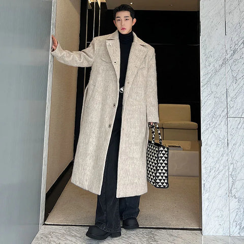 LUZHEN Autumn Winter Men's Woolen Long Trench Coat Thickened Fleece Elegant Street Male Stylish Belt Design Windbreaker LZ5227