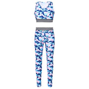 Girls' Tracksuit Outfit, Camouflage Printed Tanks, Crop Top and Leggings Pants, Children Sportswear, Gym Workout Suits, Bra Tops