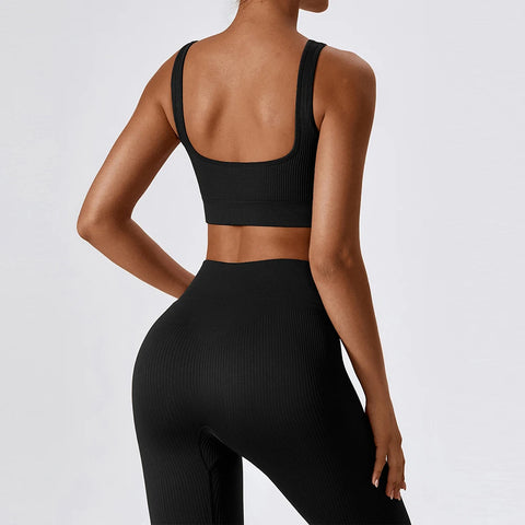 Seamless Gym Set Women Ribbed Yoga Set Fitness Sportswear Tracksuit For Women Sport Bras High Waist Leggings Sport Suit