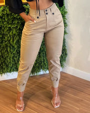 Casual Women's Pants Autumn Fashion Khaki Pencil Pants Casual High Waisted Button Pocket Women's Daily Commuting Cargo Pants