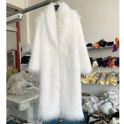 Women Imitation Sheep Faux Fur Long Coat Cardigan Thermal Loose Slim Fit Plush Coats Female Jacket Autumn Winter Furry Outerwear