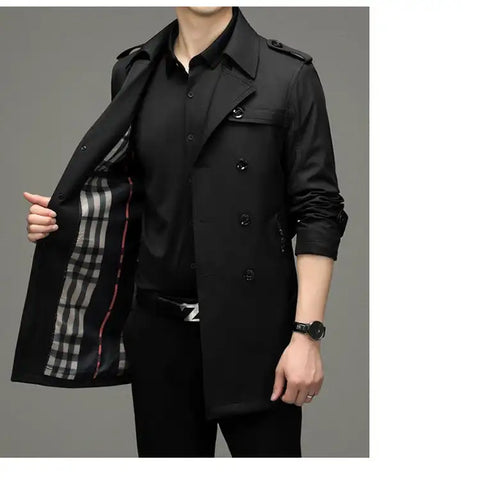 Men's Double Breasted Windbreaker Jacket Stylish Fall Trench Wind Coat Trendy Fit Long Sleeve Casual Jacket