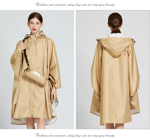 Hooded Rain Coat Cover Trench Poncho Cloak Impermeable Raincoat Backpack Women Men Waterproof Zipper Stylish Fashion Oversize