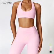 New Yoga Set 2PCS Women's Tracksuit Seamless Workout Sportswear Gym Clothing Drawstring High Waist Leggings Fitness Sports Suits