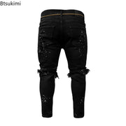 New 2025 Ripped Hole Jeans for Men Hip Hop Cargo Pant Distressed Denim Jeans Skinny Men Clothing Full Length Slim Trousers Male