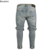 New 2025 Ripped Hole Jeans for Men Hip Hop Cargo Pant Distressed Denim Jeans Skinny Men Clothing Full Length Slim Trousers Male