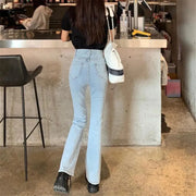 Vintage High Waist Flare Jeans Women Gray High Street Slim Boot Cut Denim Pants Stretchable Long Flared Denim Trousers Casual