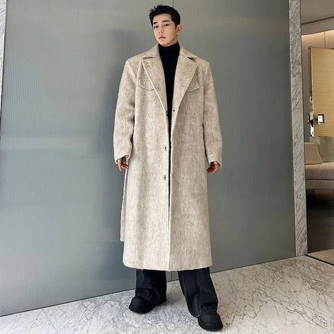 LUZHEN Autumn Winter Men's Woolen Long Trench Coat Thickened Fleece Elegant Street Male Stylish Belt Design Windbreaker LZ5227