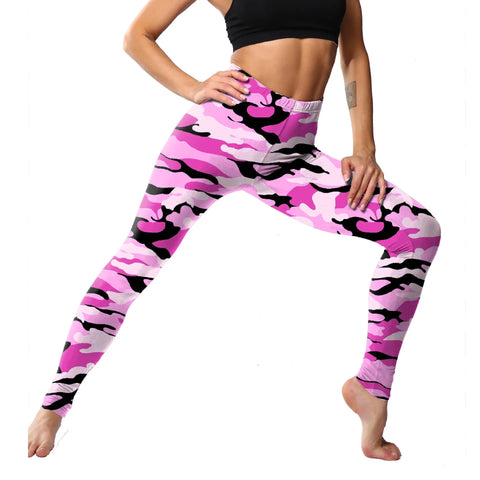 Lady Camouflage 3D Print Knitted Cotton Blended Leggings Women Fitness Elastic Push Up Pants Girl Gym Running Leggings