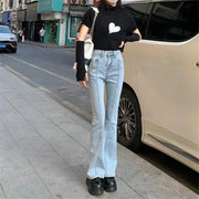 Vintage High Waist Flare Jeans Women Gray High Street Slim Boot Cut Denim Pants Stretchable Long Flared Denim Trousers Casual